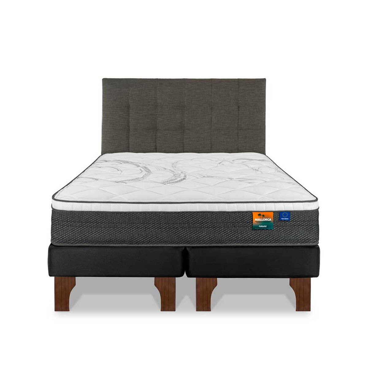 Cama Europea Flex Base Dividida 2 Plazas Mallorca + Respaldo Design Grafito