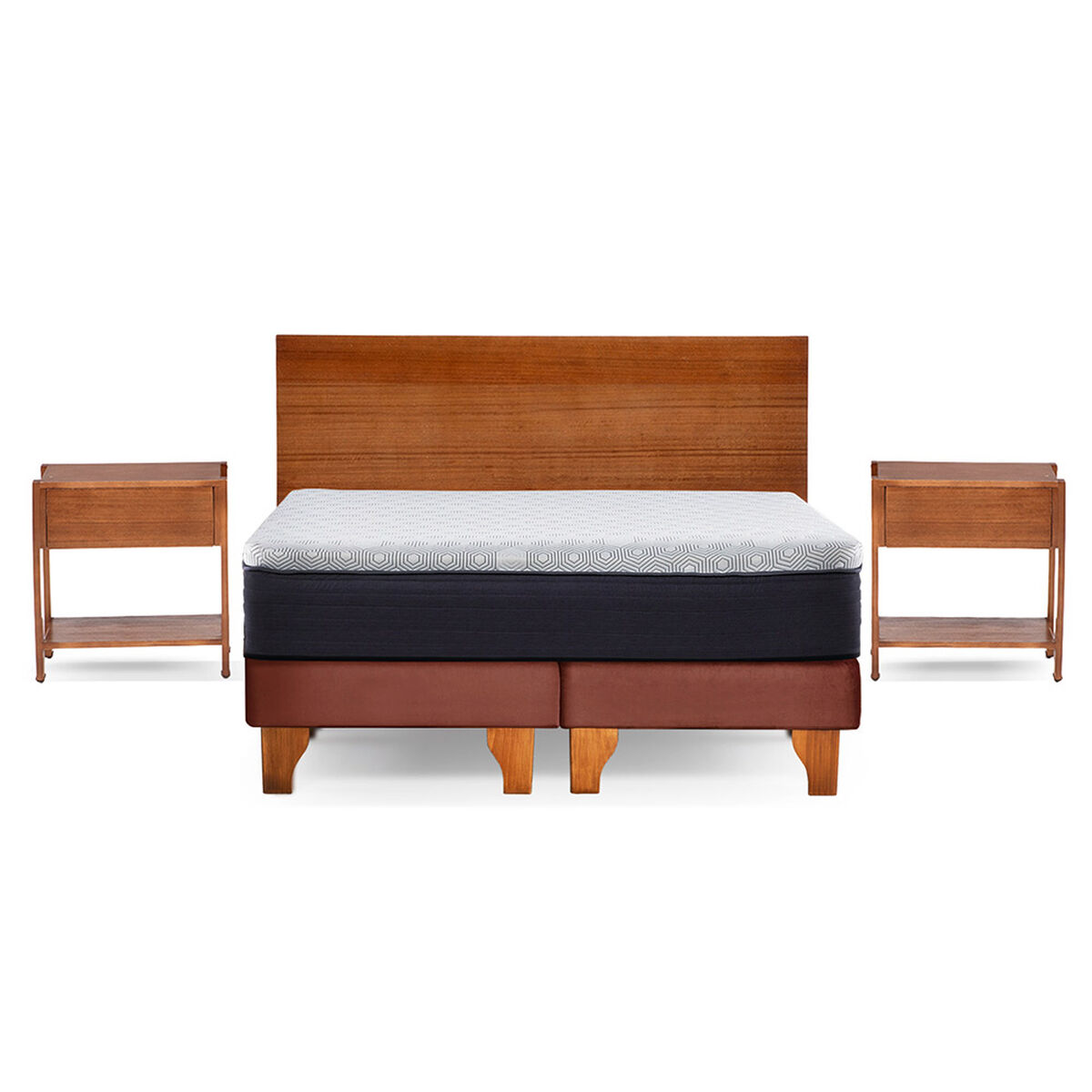 Cama Europea Latam Home 2 Plazas New Top Tela Velvet Chocolate + Maderas Orion