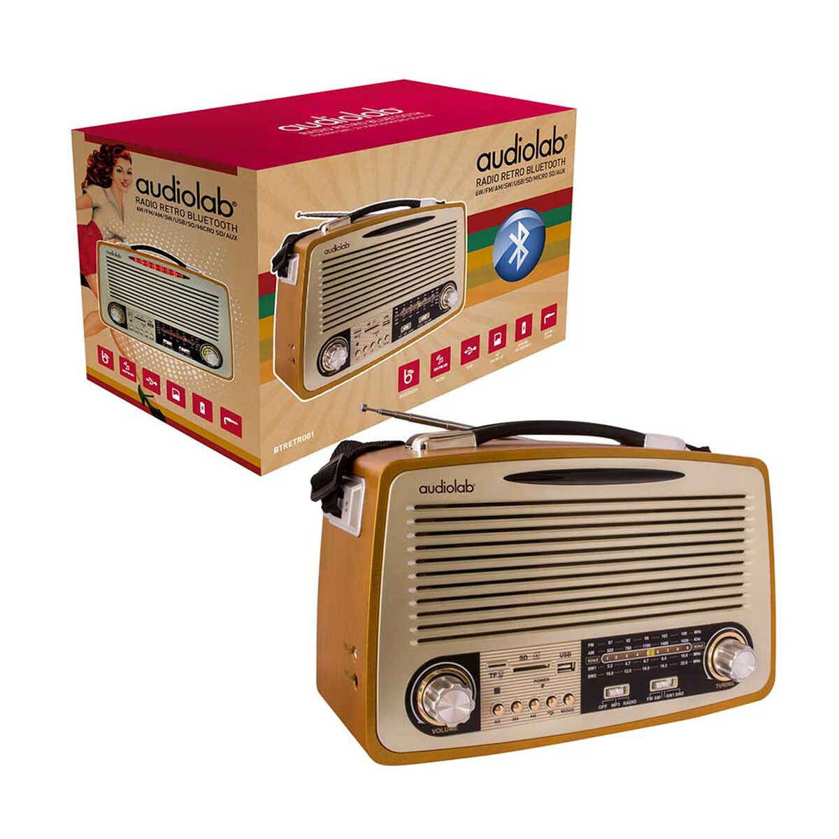 Parlante Bluetooth Audiolab I104BTRETRO01 Café