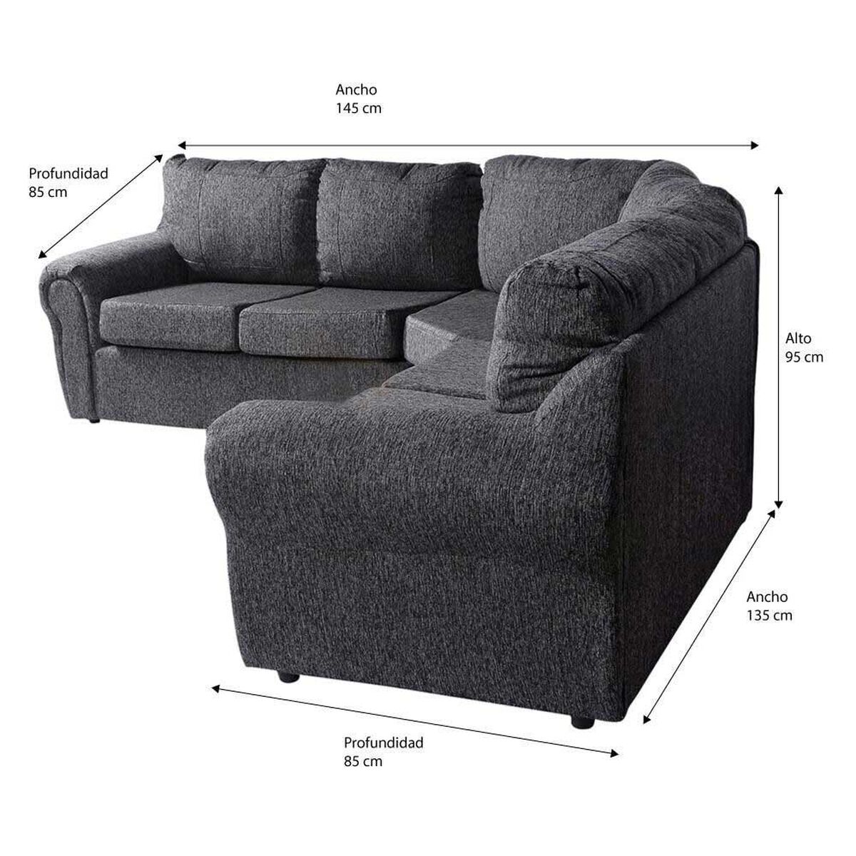 Sof&aacute; Seccional Kea Ikarus Tela 5 Cuerpos Gris