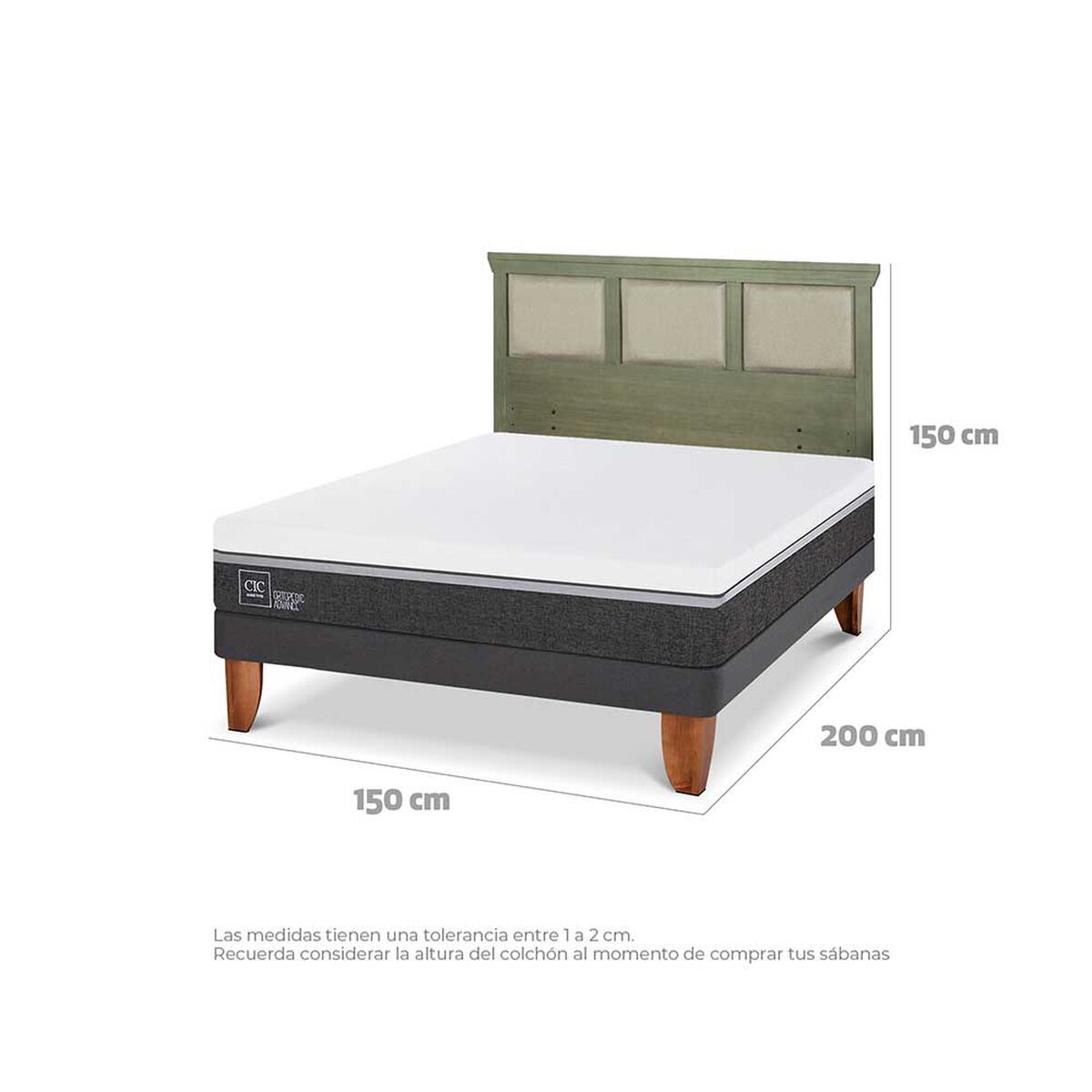Cama Europea CIC 2 Plazas Ortopedic Advance + Respaldo Torino Olivo