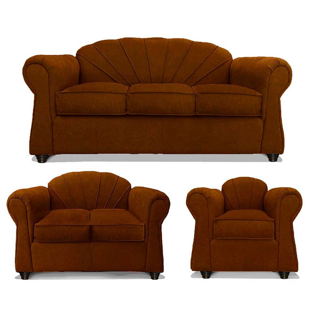 Juego de Living Elegant Detail Marsella Sofá 3 Cuerpos + Sofá 2 cuerpos + Sillón 1 Cuerpo Café