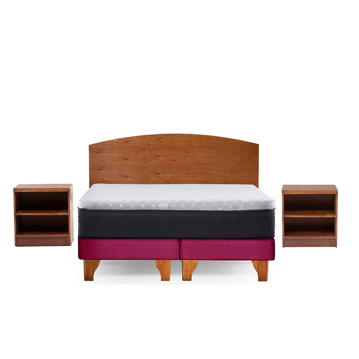 Cama Europea Latam Home 2 Plazas New Top Tela Velvet Burdeo + Maderas Atlas