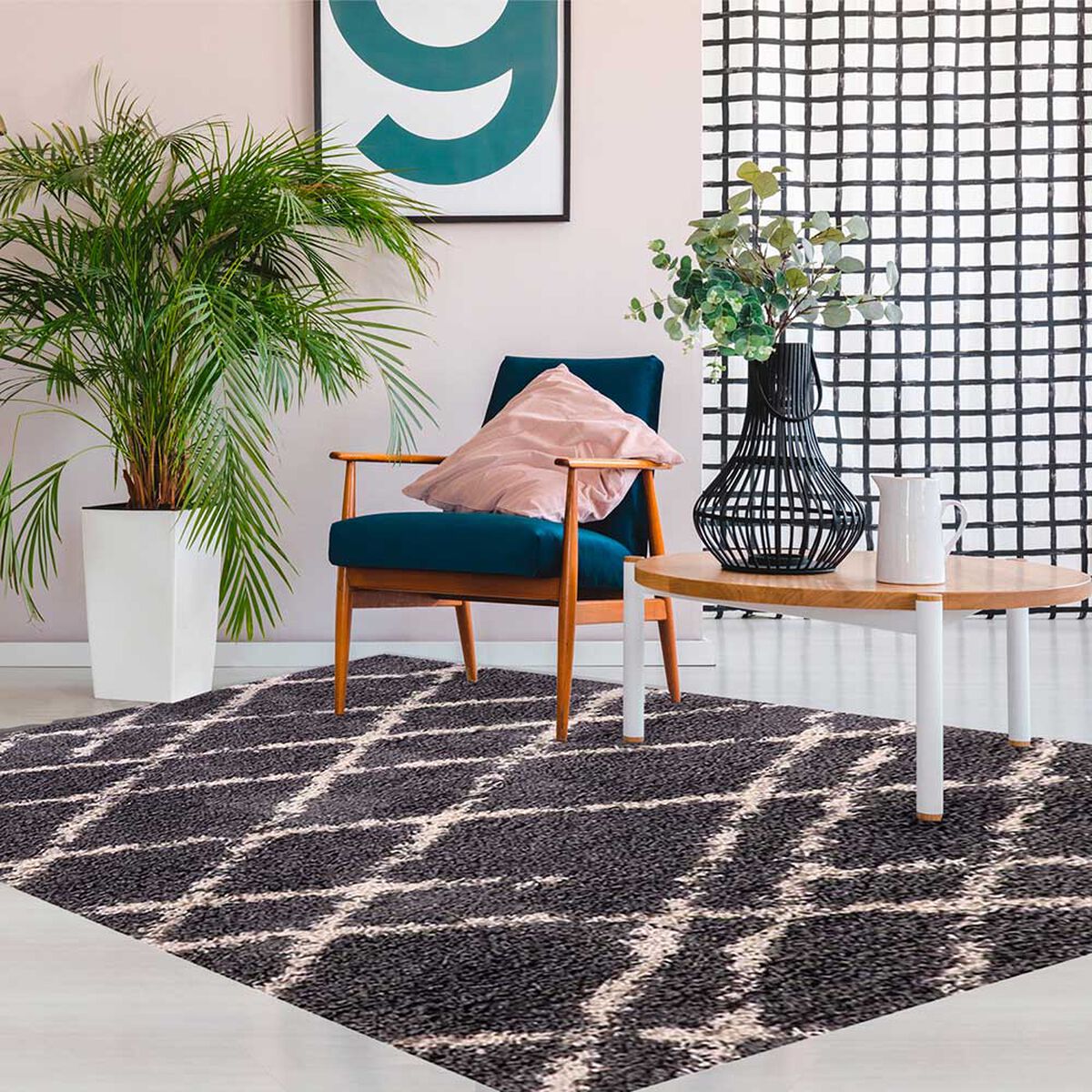 Alfombra Dib Shaggy Design 150 x 220 cm Gris