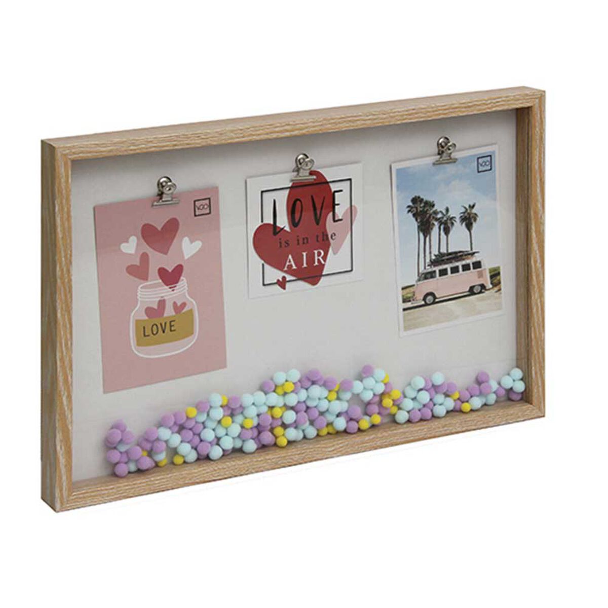 Marco Vgo Madera con Pinzas Pompones Beige 27 x 41 cm