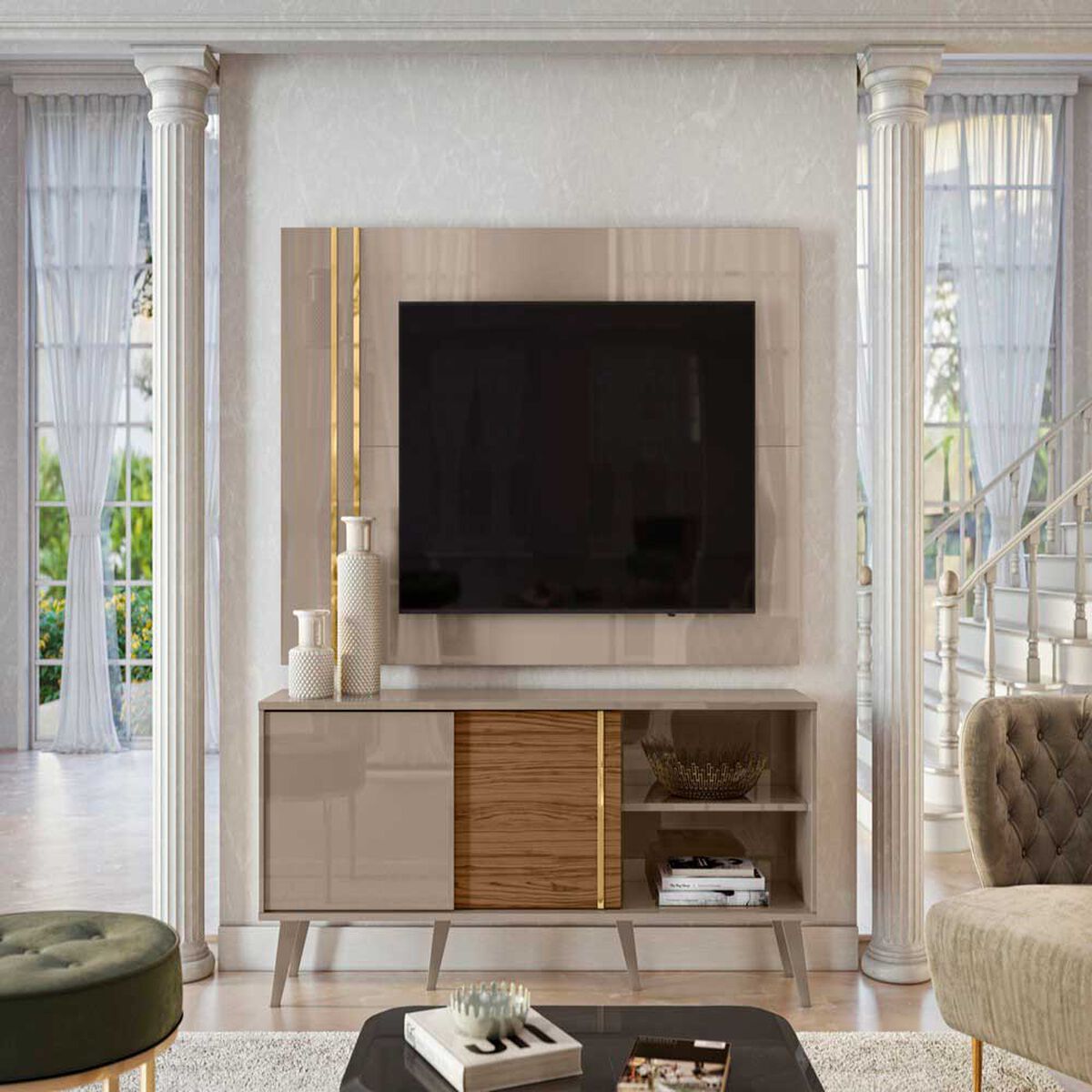 Rack TV Cronos Altavision Hasta 60" Café Gris Perla