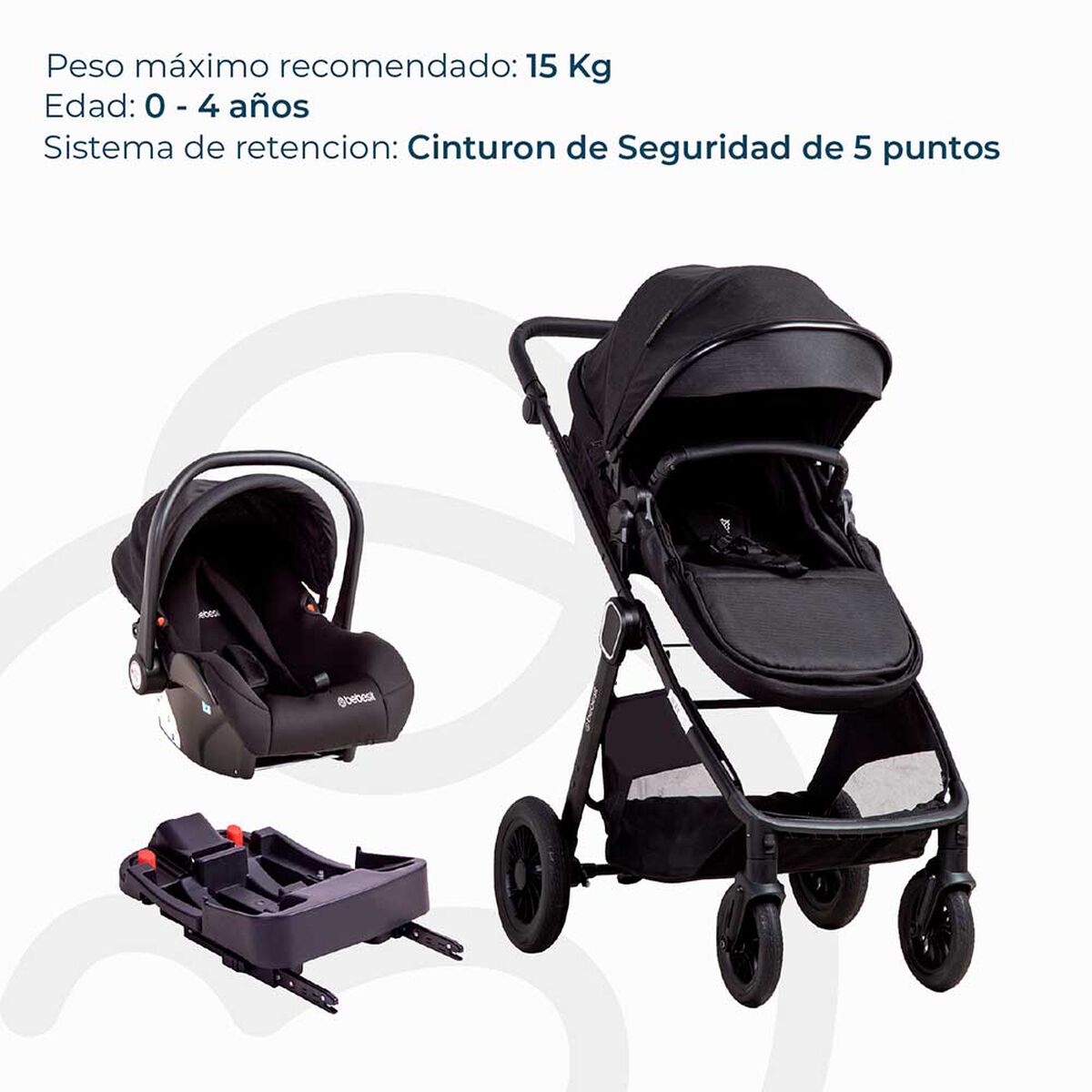 Coche Cuna Travel System Isofix Sunset Premium con Base Negro Bebesit