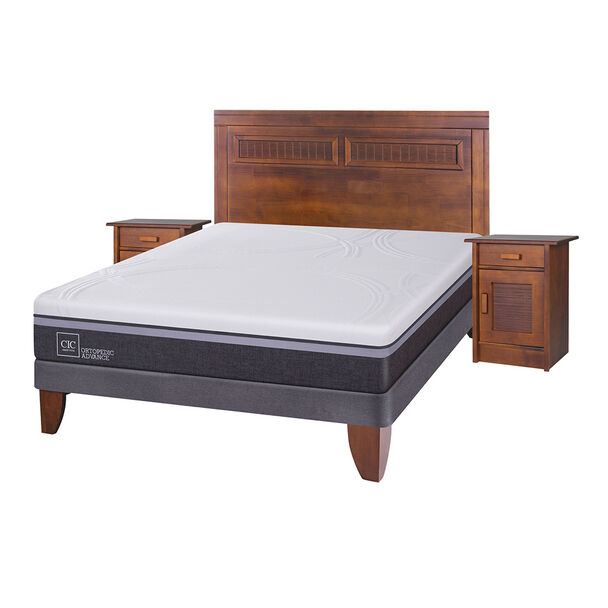 Cama Europea CIC 2 Plazas Ortopedic Advance + Respaldo + 2 Veladores