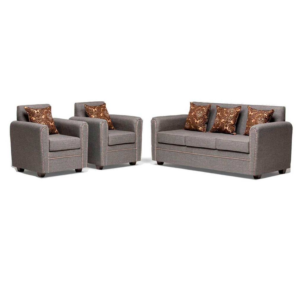 Rack Almore Alemania Freijoy ff White y Gris Hasta 55" + Juego de Living 3-1-1