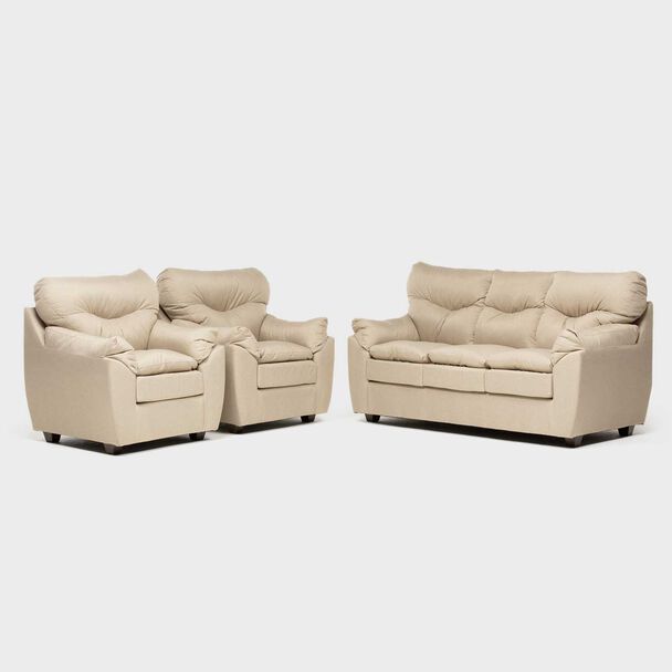 Juego de Living Almore Belén Sofá 3 Cuerpos + Dos Sillones 1 Cuerpo Beige