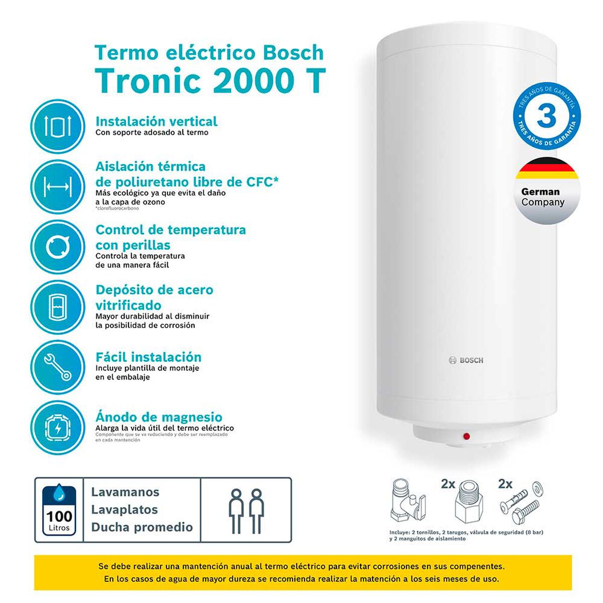 Termo eléctrico Bosch TR2000 100 lts. Blanco