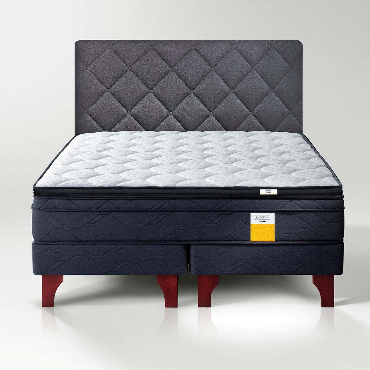 Cama Europea Drimkip Eurotop Queen + Respaldo Rombos + Topper