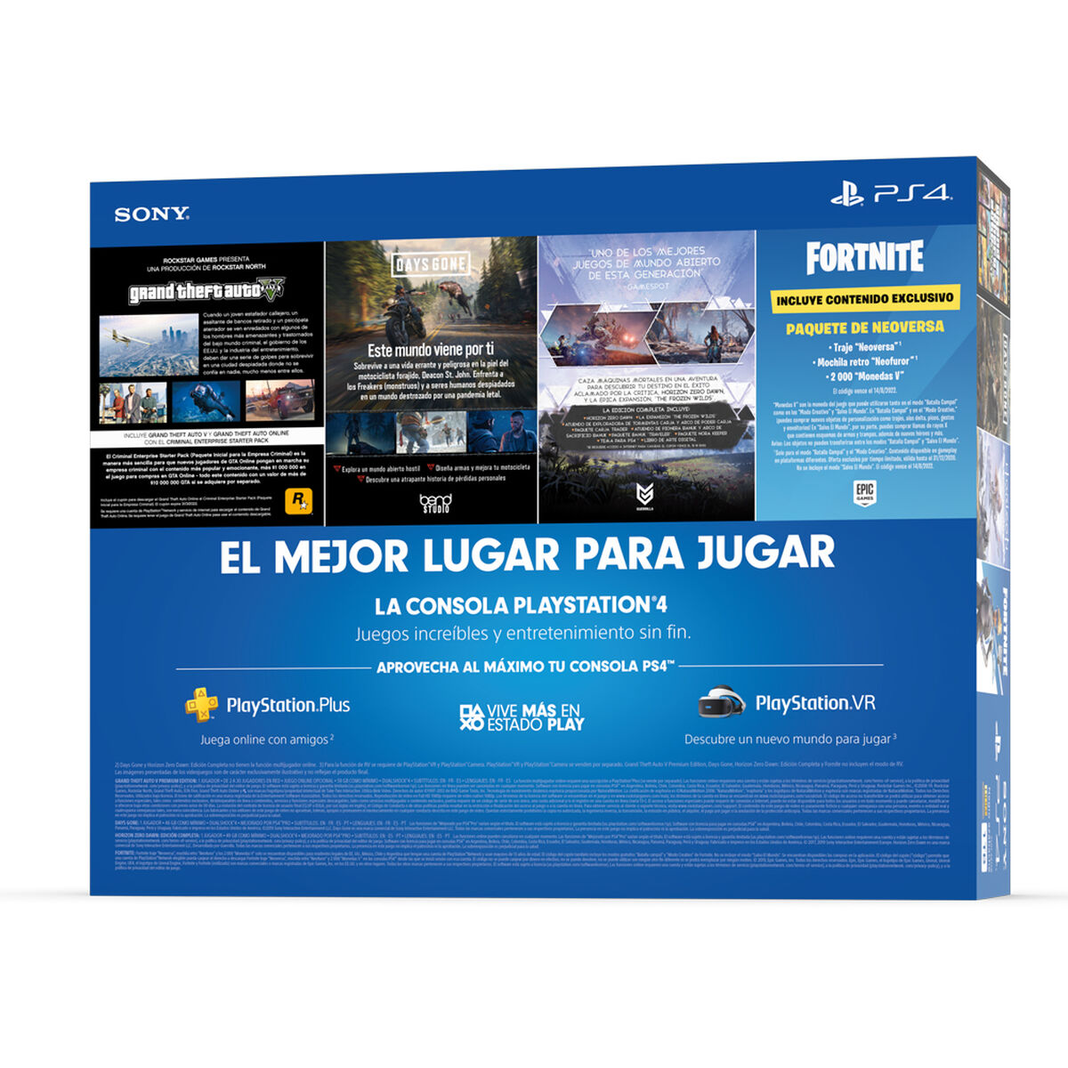 Bundle Mega Pack PS4 Slim 1TB + Control Dualshock4 + 3 Juegos + Cupón Fortnite Voucher