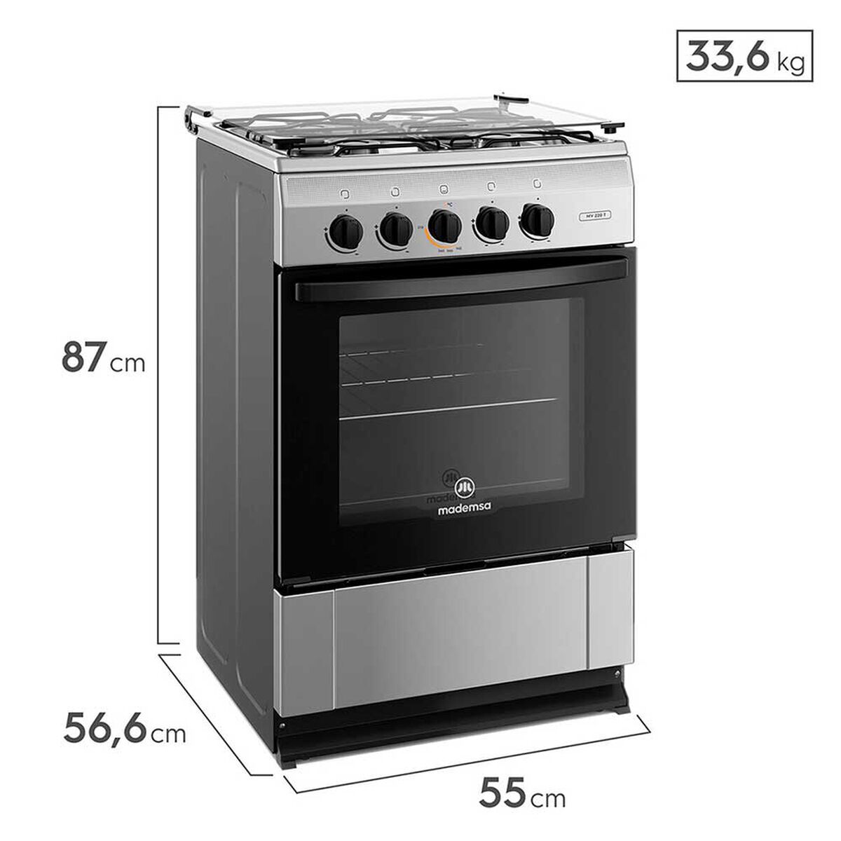 Combo Cocina a Gas Mademsa MV 220 T 4 Quemadores + Set 2 Mugs Zibel MG-0476 Blanco Negro + Juego de Cubiertos Casanova K-1050 16 Piezas