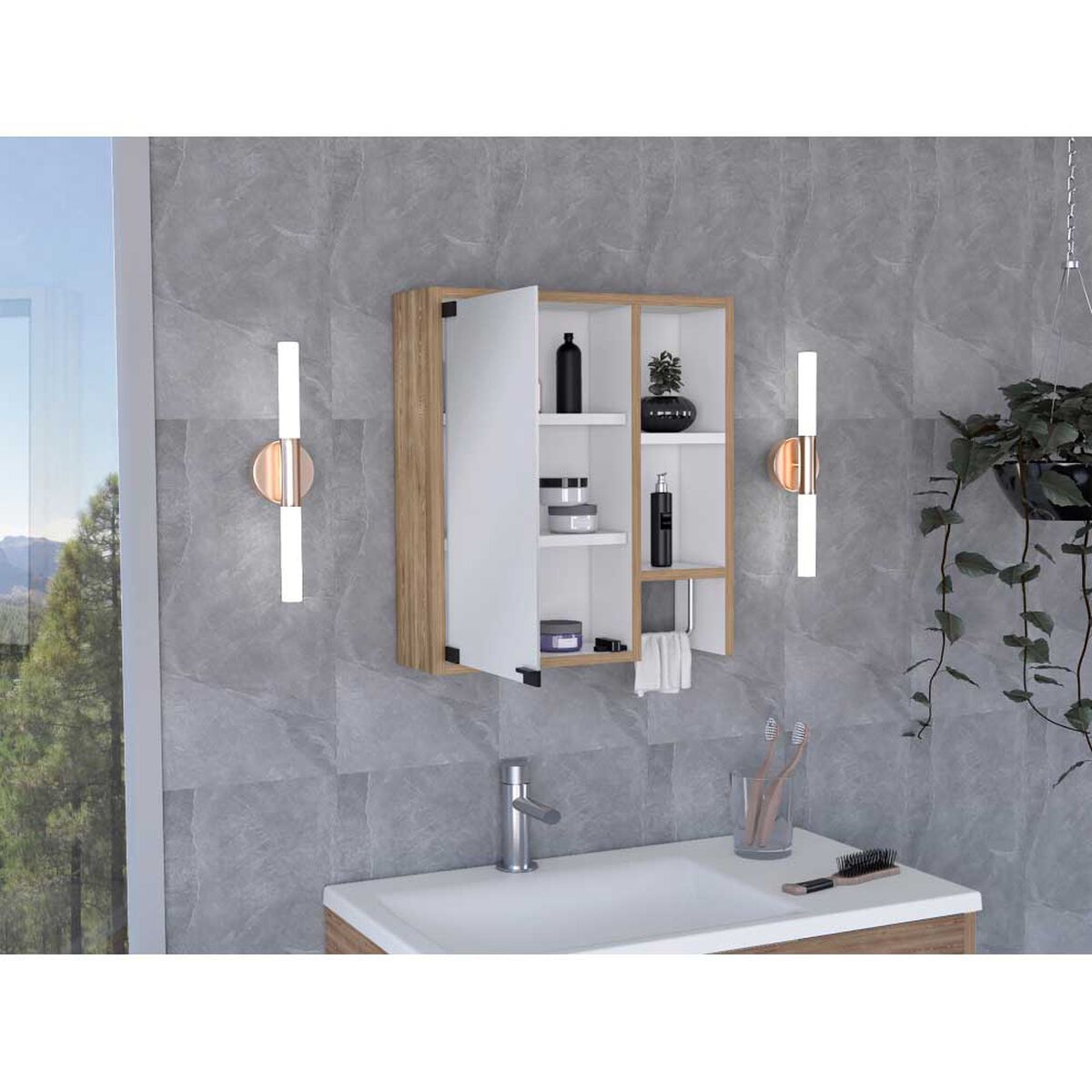 Botiqu&iacute;n con Espejo TuHome Martinica 1 Puerta Miel y Blanco