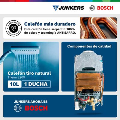 Imagen 2 del producto Calefón 10 litros gas licuado tiro natural Junkers Bosch Therm 2200
