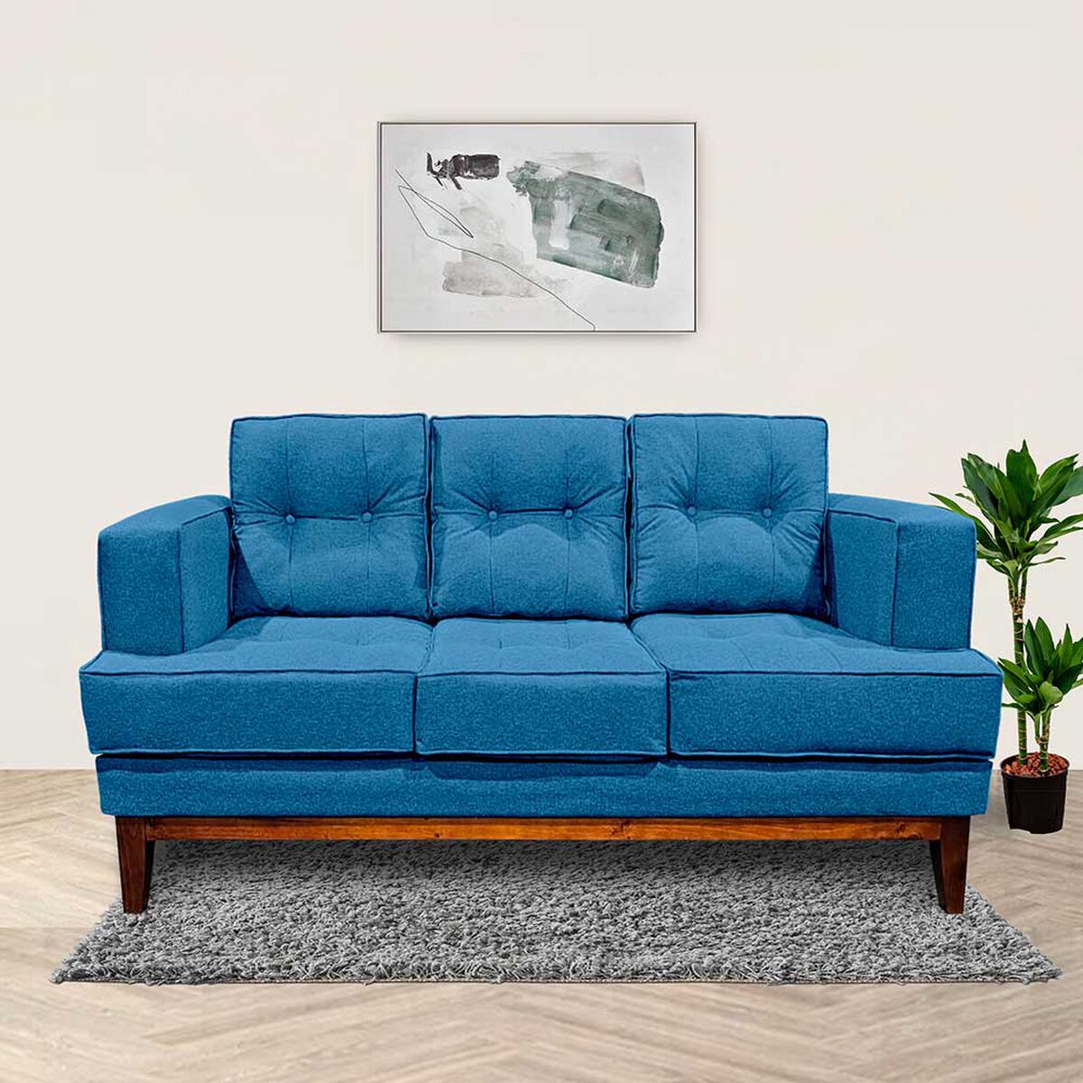 Sofá Living Factory Mañio 3 Cuerpos Azul Petróleo