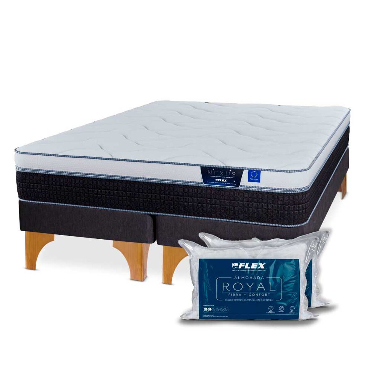 Cama Europea Flex 2 Plazas Nexus + 2 almohadas