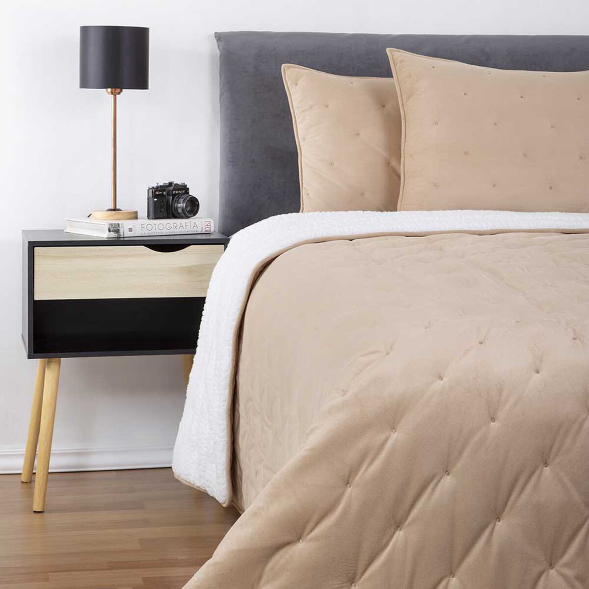 Cubrecama Plush Sherpa Zibel King Liso Beige
