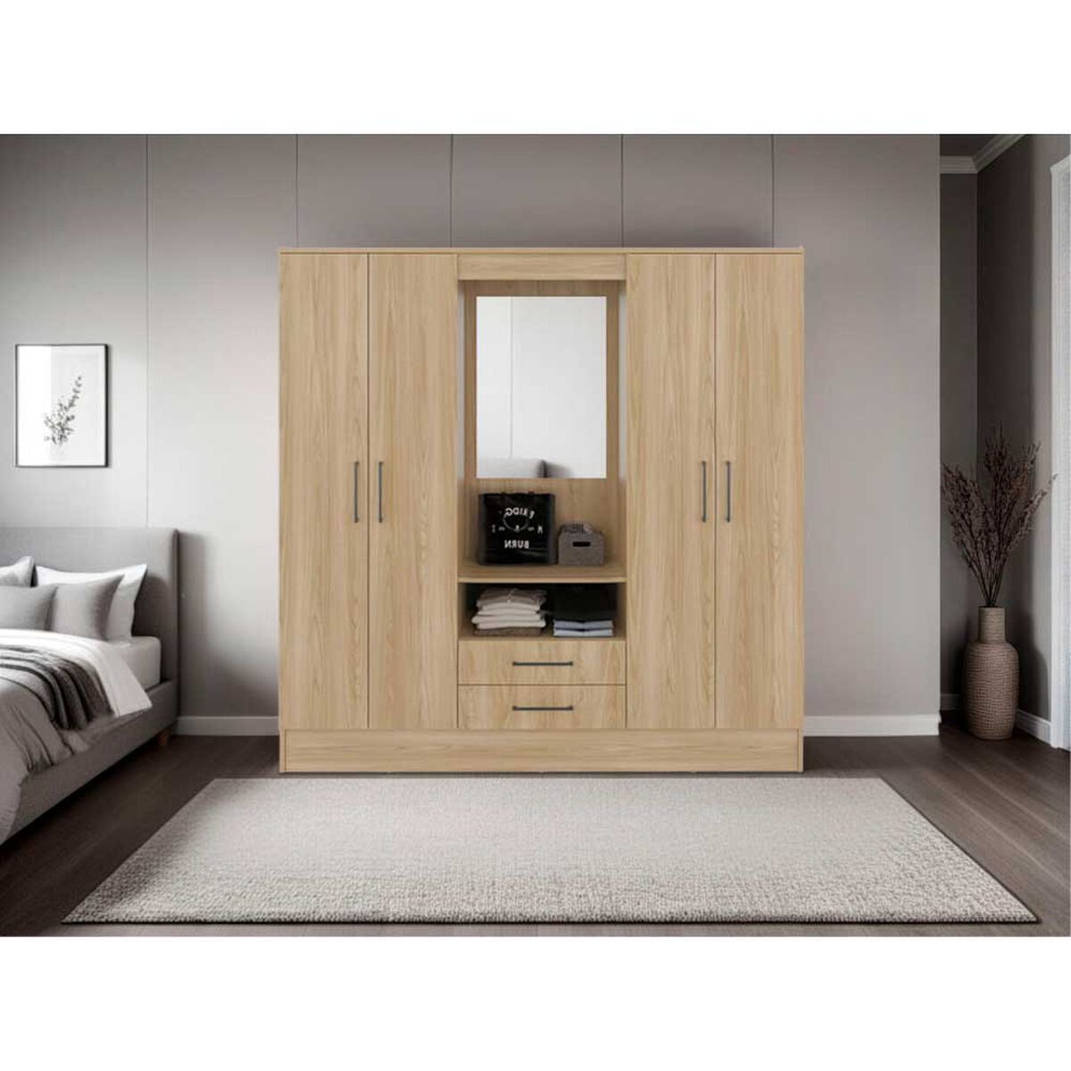 Closet Tuhome Barmine 4 Puertas 2 Cajones Fresno Wengue