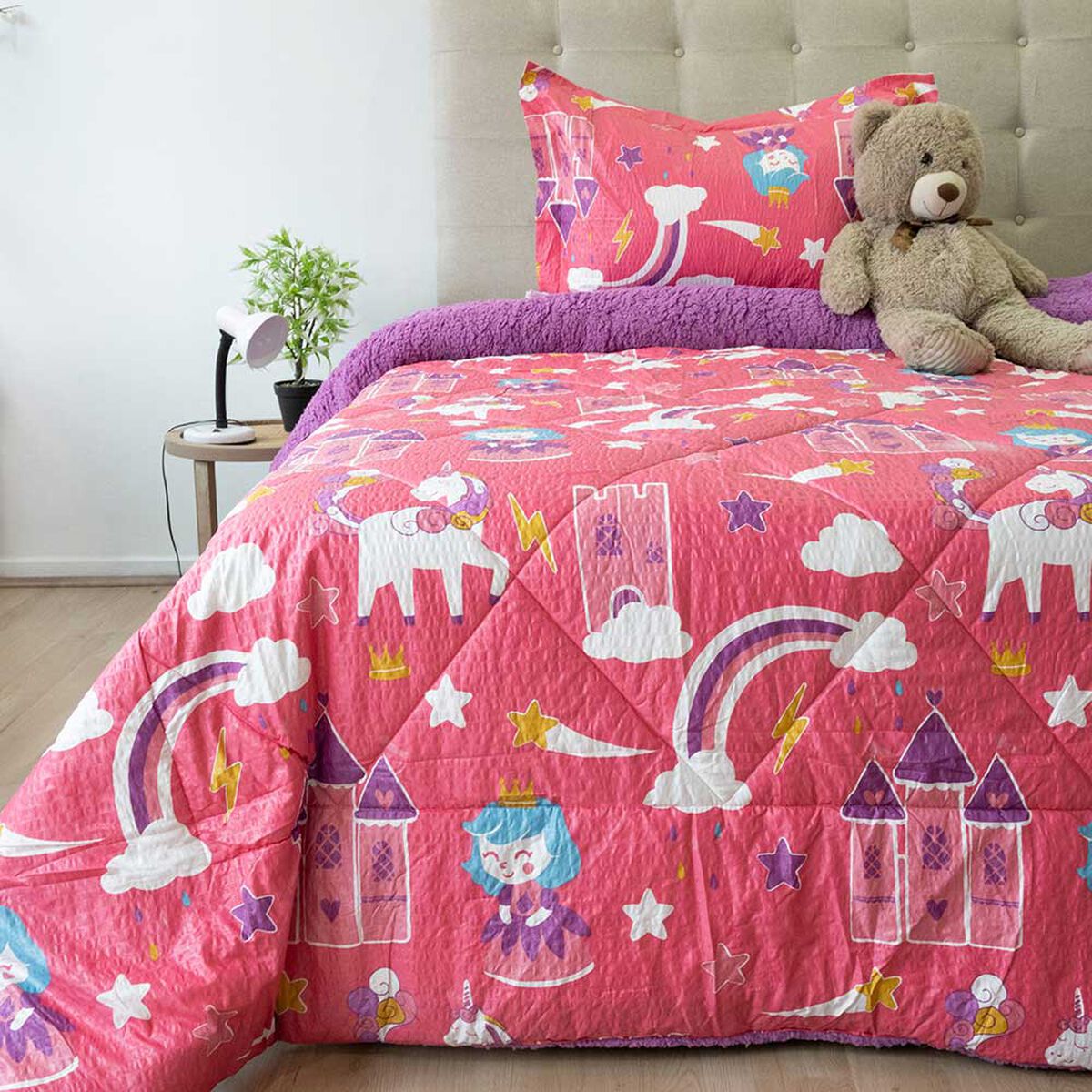 Plum&oacute;n Infantil Doral 1.5 Plazas Senses Estampado Unicornios