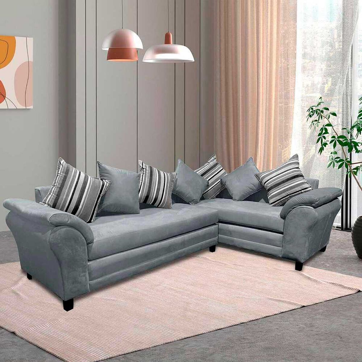 Sof&aacute; Seccional Derecho Living Factory Capri 5 Cuerpos Gris