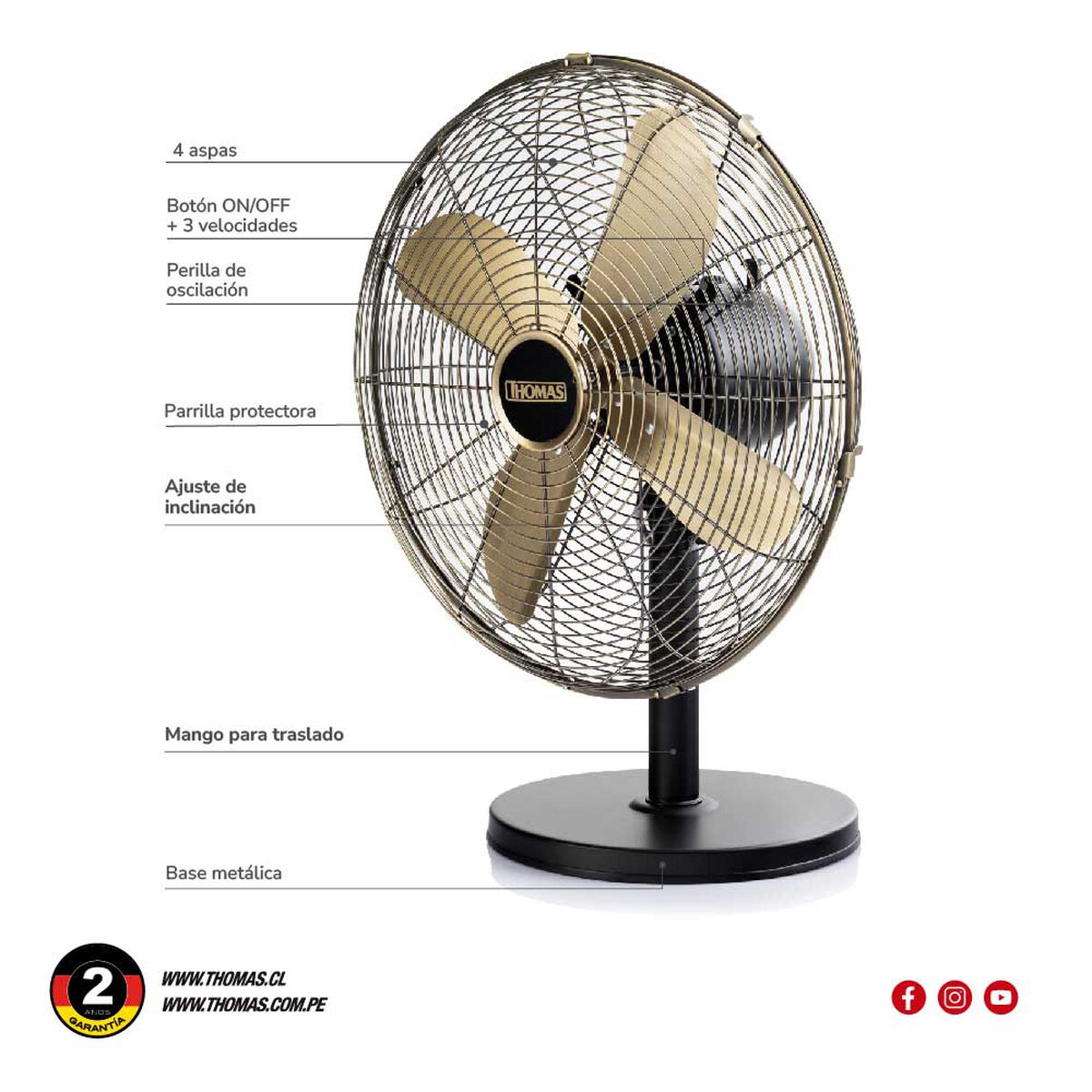 Ventilador de Mesa Thomas TH-16BNM Bronce