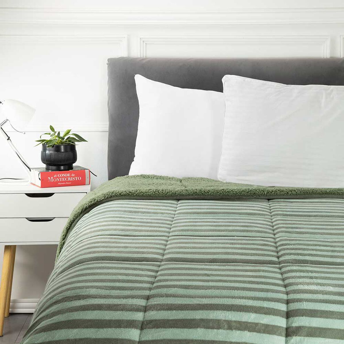Plumón Coral Sherpa Casanova 2 Plazas Rayas Verde
