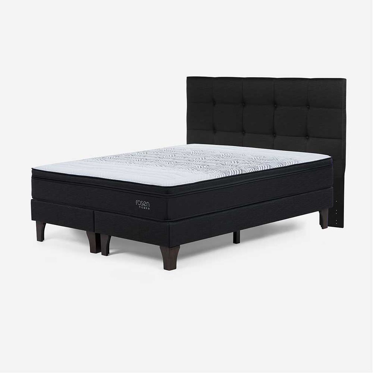 Cama Europea Rosen Base Dividida 2 Plazas Tempo + Respaldo Issey Grafito + C&oacute;moda Baker Grafito