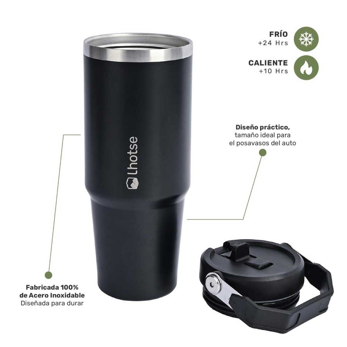 Botella Térmica Insulada Lhotse Travel Mug 900 ml Negro