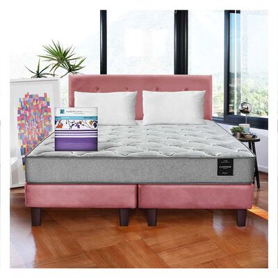 Cama Europea Latam Home 2 Plazas Cannon Palo Rosa + Set de sábanas