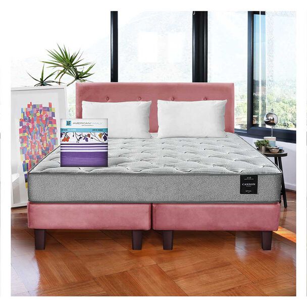 Cama Europea Latam Home 2 Plazas Cannon Palo Rosa + Set de sábanas