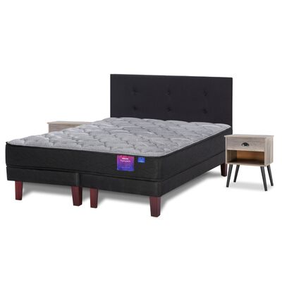 Cama Europea Flex Base Dividida King Therapedic Plus  + Respaldo Royal + 2 Veladores Rock