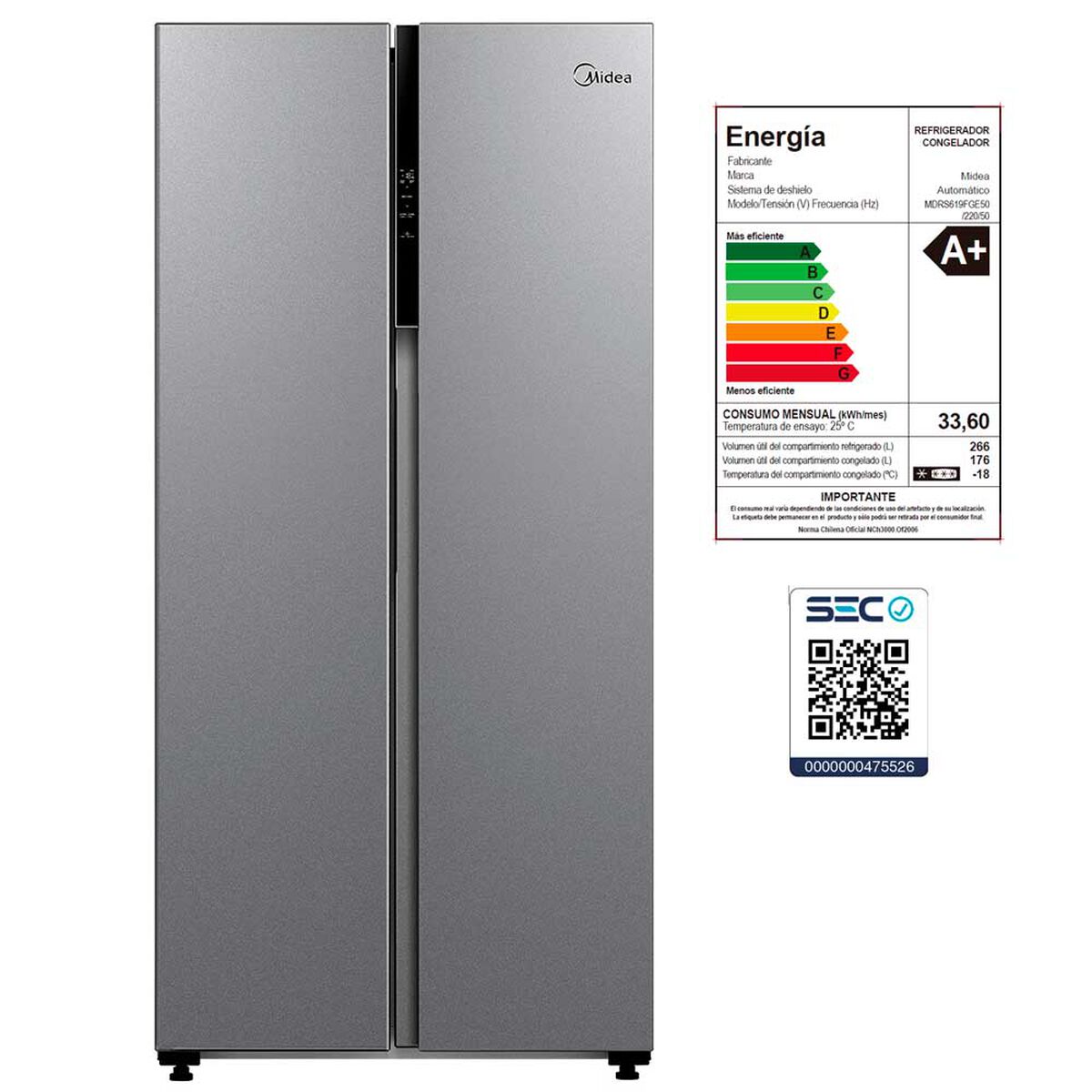 Refrigerador Side by Side Midea MDRS619FGE50 442 lts.