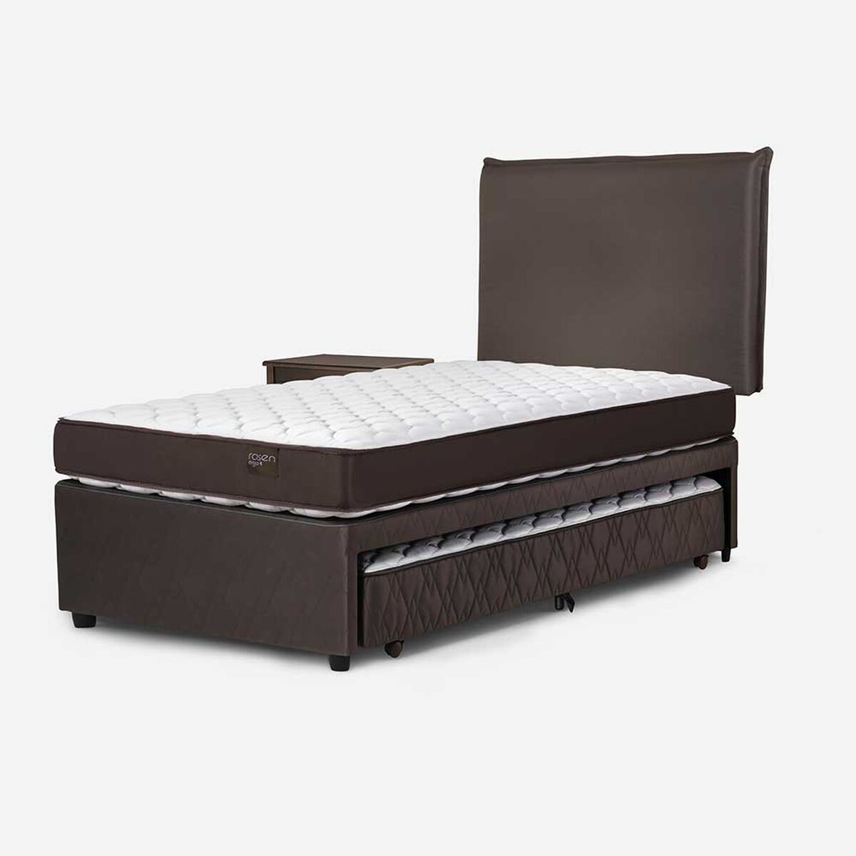 Cama Nido Rosen 1,5 Plazas New Ergo T + Respaldo + Velador Maurice Chocolate