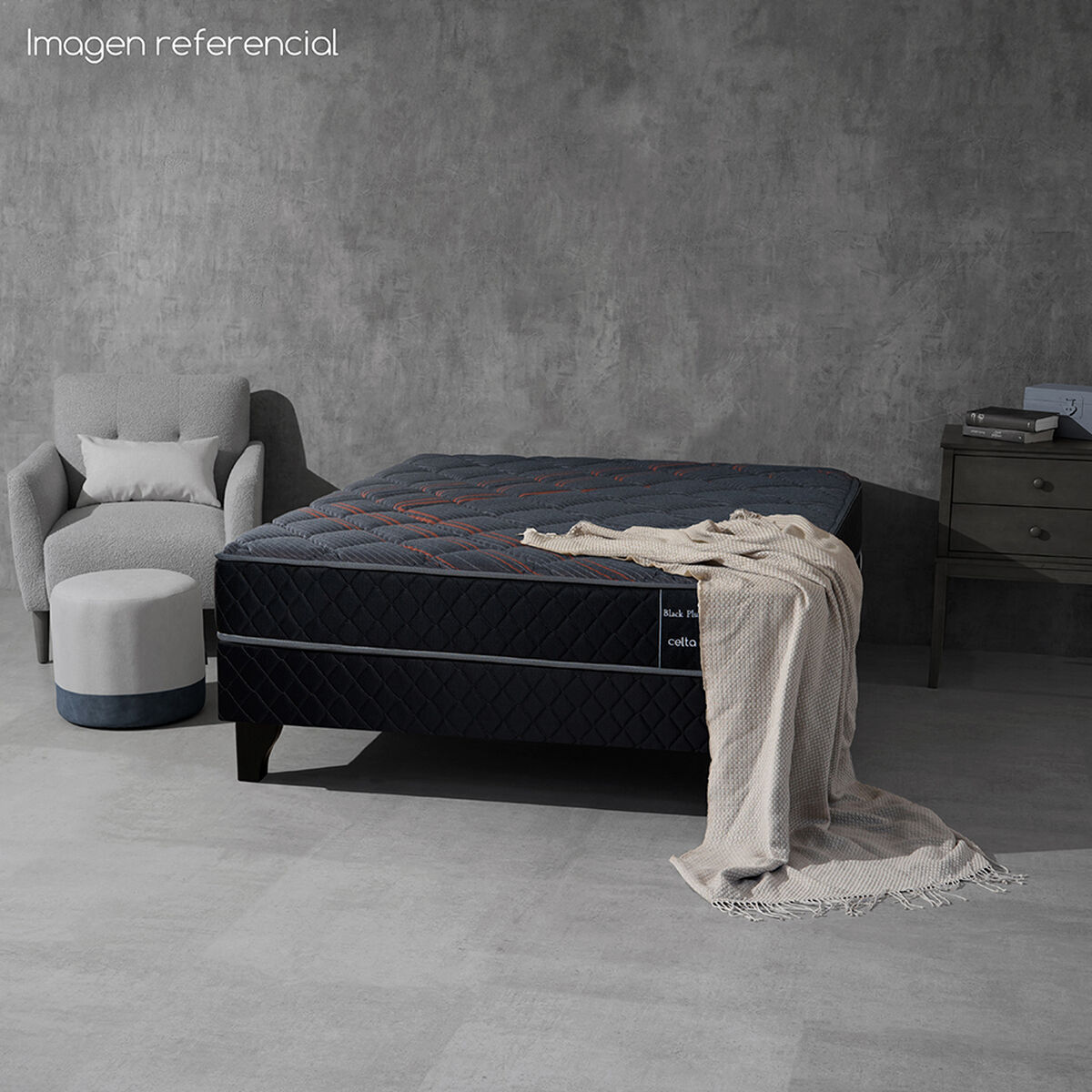 Cama Europea Celta 2 Plazas Black Plus Base Dividida