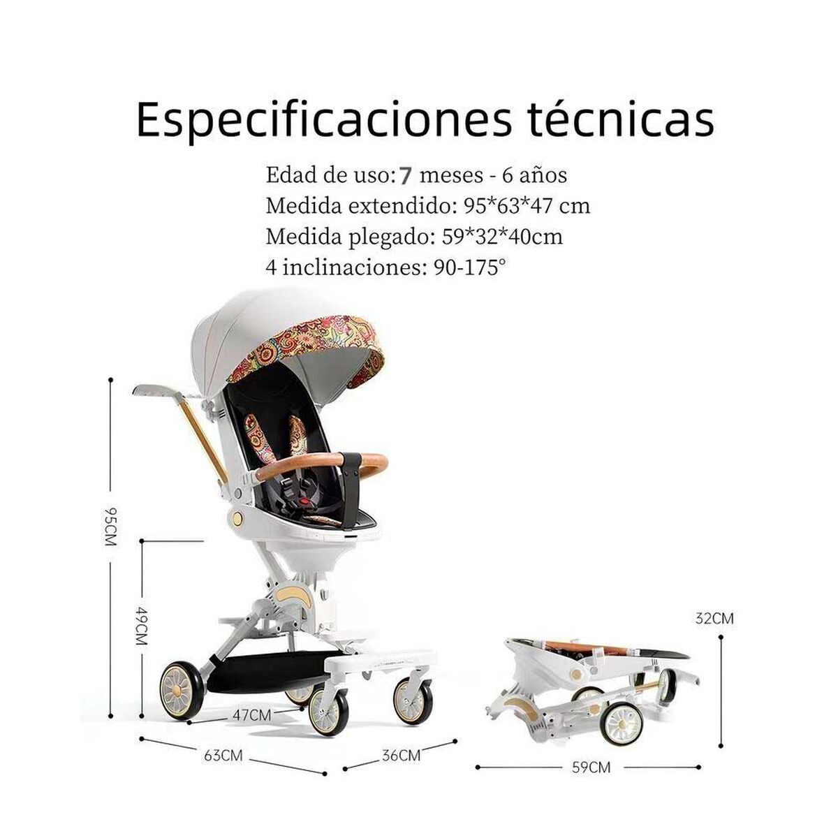 Coche de Paseo 360° 3 En 1 Reclinable Lubabycas Negro