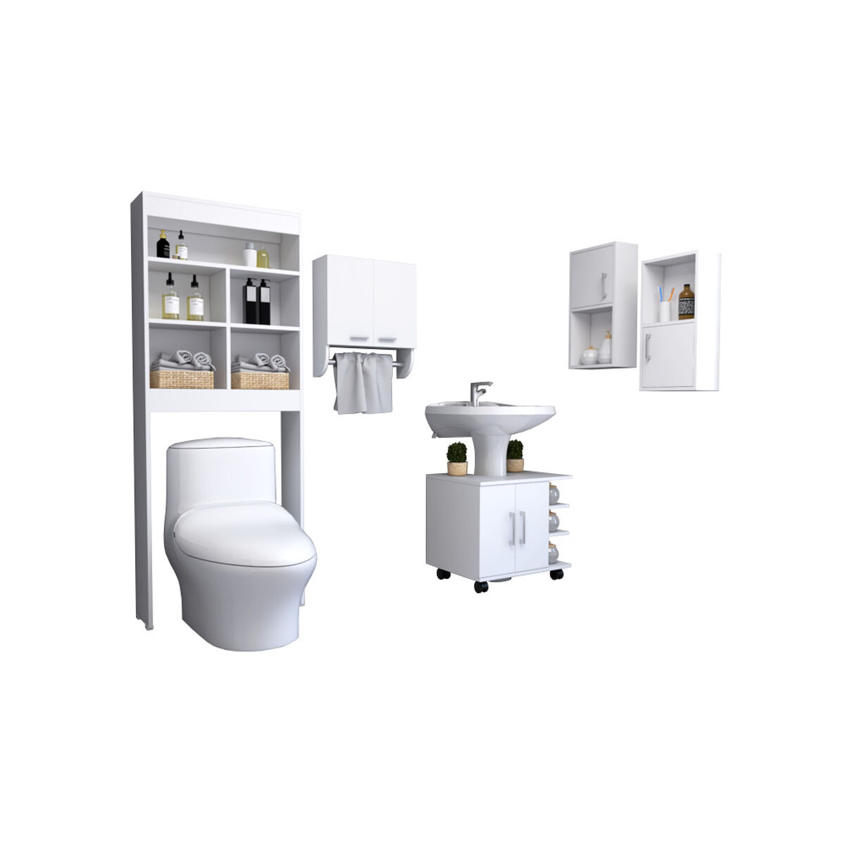 Botiquín Bath 28 + Base Lavamanos + Estante Wc + Auxiliar TuHome BigBath Blanco