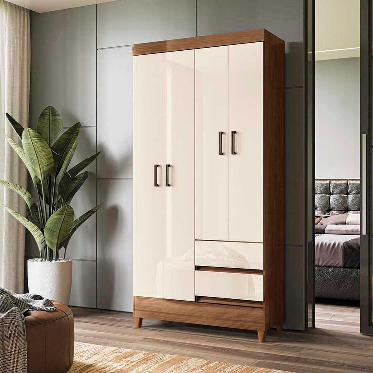 Cl&oacute;set Casanova Fit 4 Puertas 2 Cajones Jequitiba Blanco