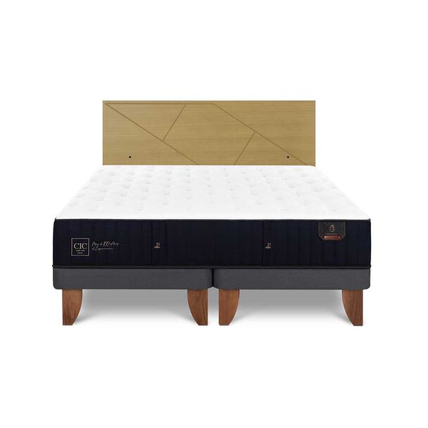 Cama Europea CIC Base Dividida King Premium + Respaldo Villarrica Mostaza