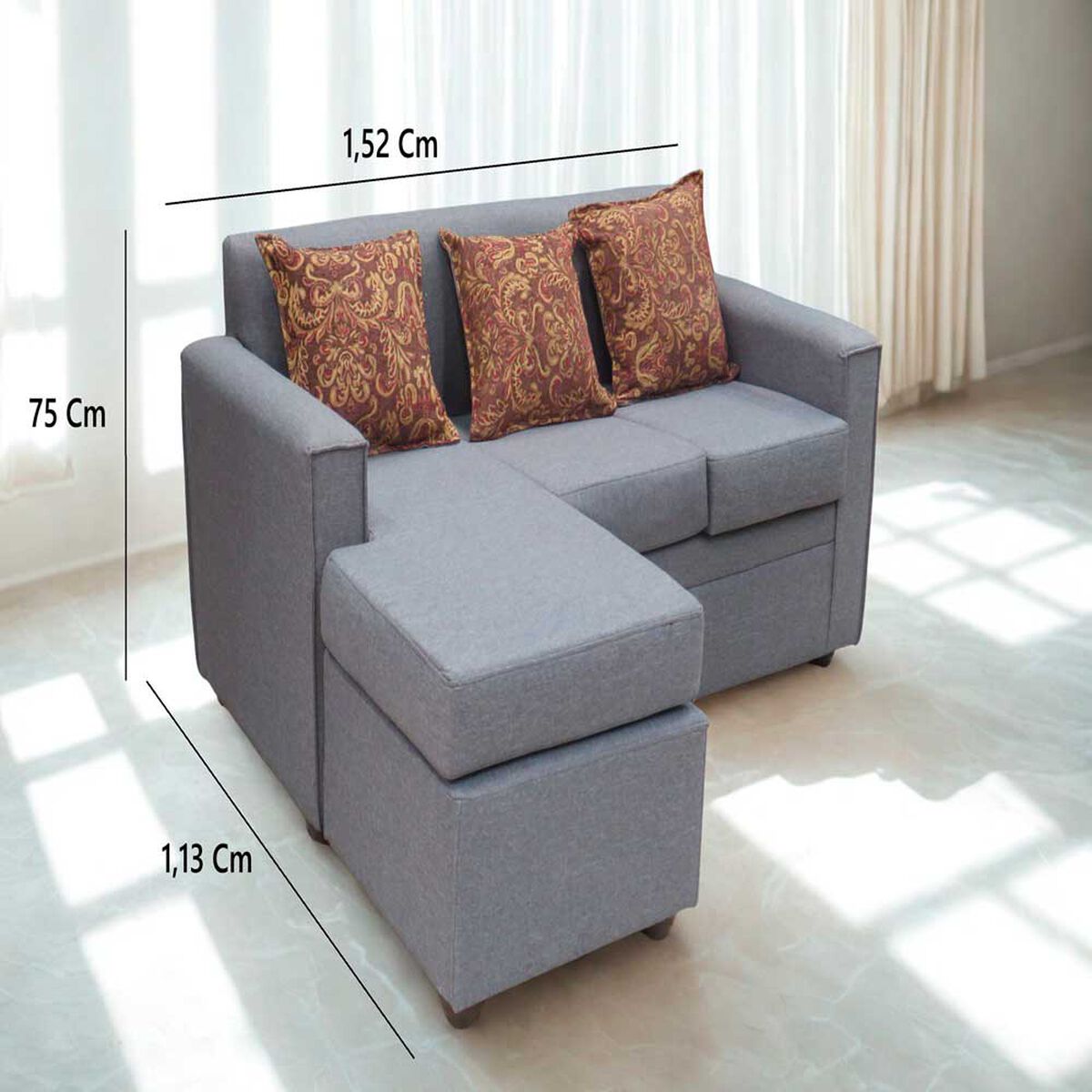 Seccional Almore Croacia Reversible 3 Cuerpos Gris