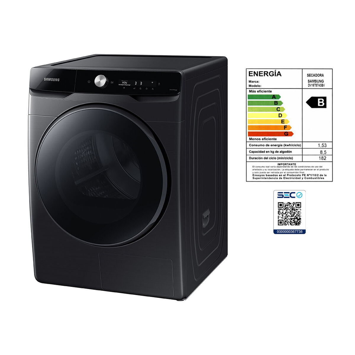 Secadora de Ropa Samsung DV16T8740BV/ZS 16 kg.