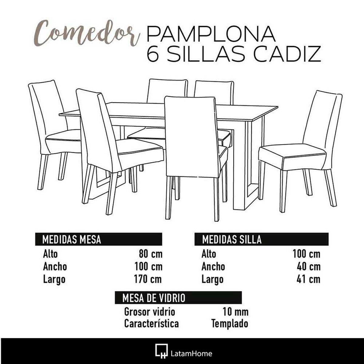 Juego de Comedor Latam Home Pamplona Murcia 6 Sillas PU Chocolate