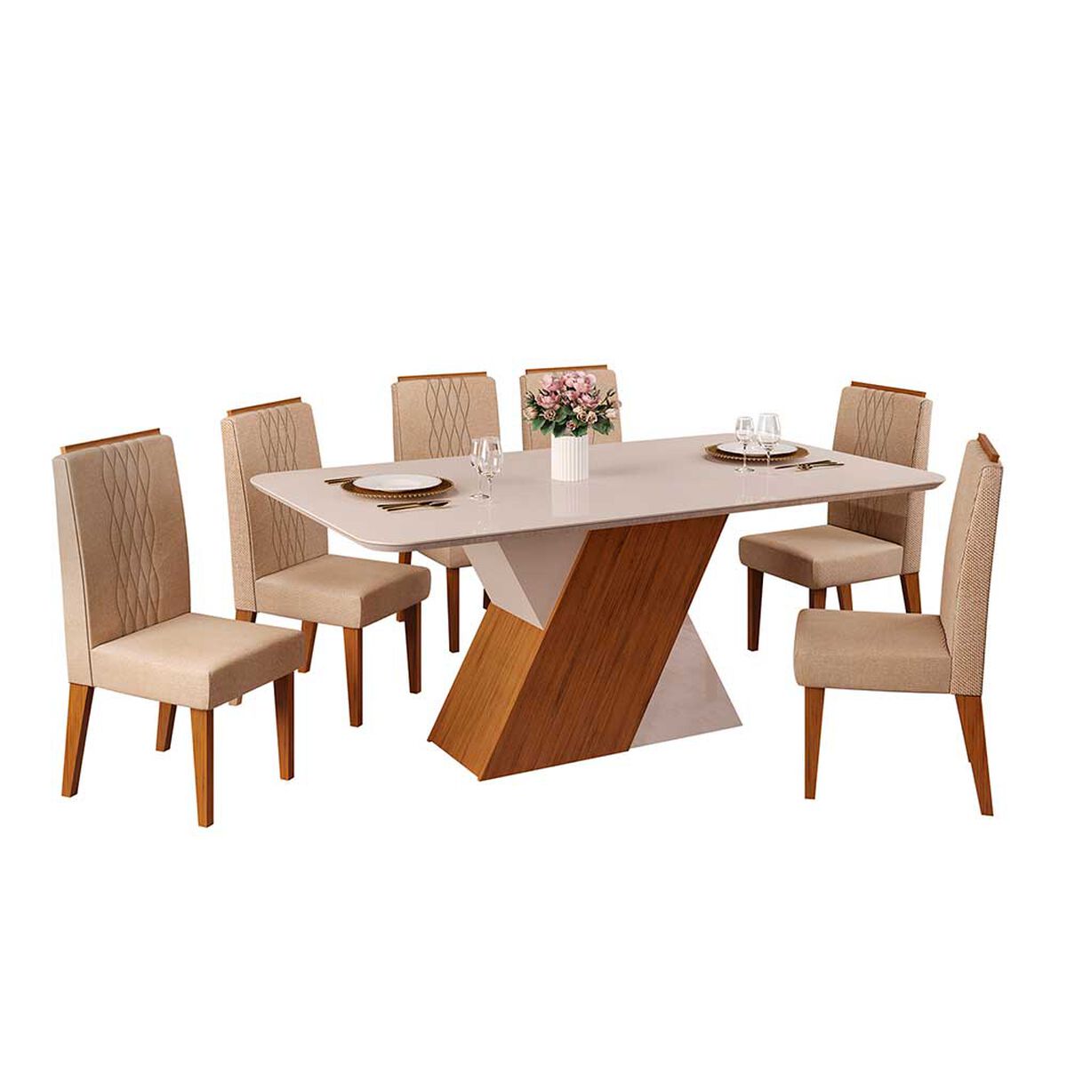 Juego de Comedor Vekkahome Rubi Lia 6 Sillas Café Beige