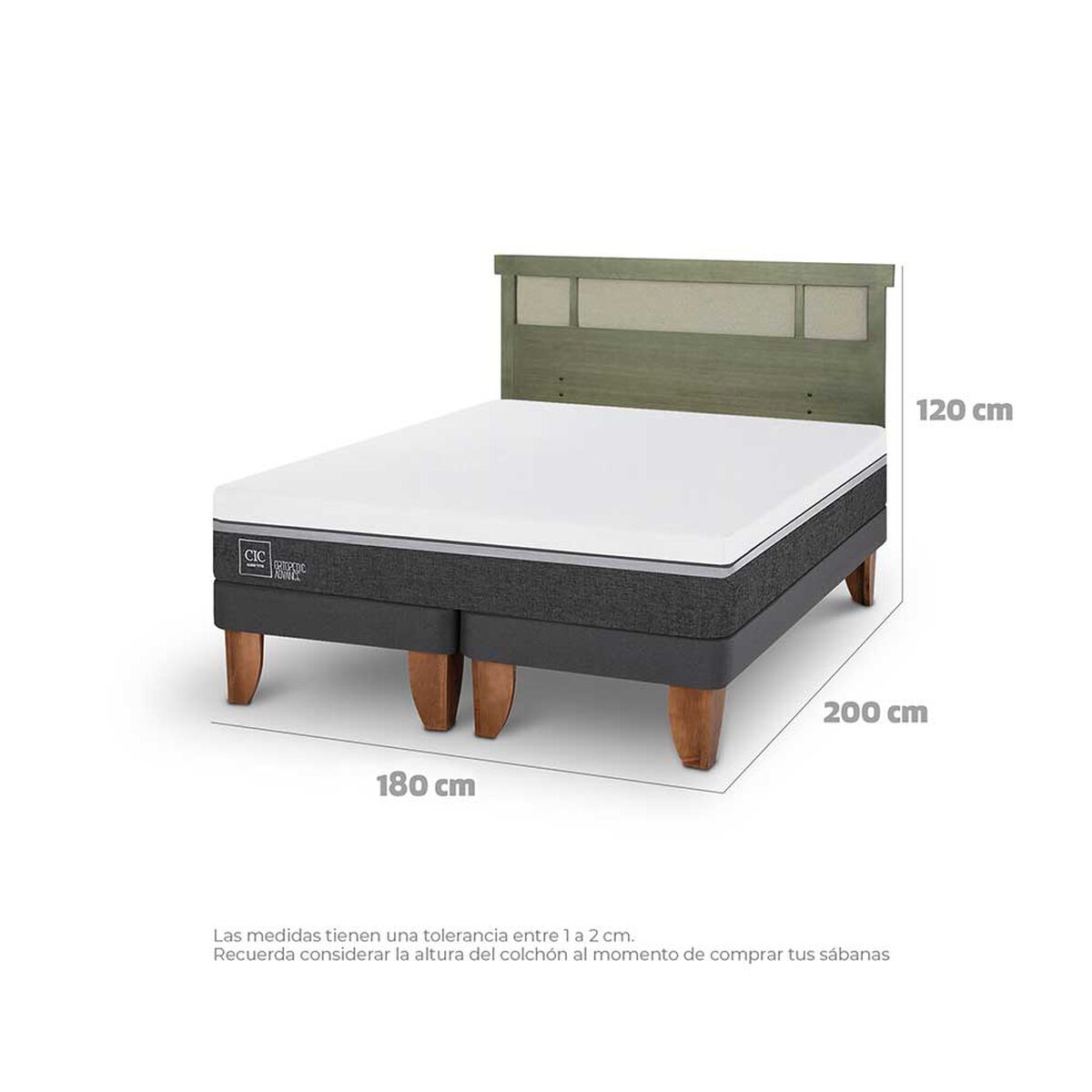 Cama Europea CIC Base Dividida King Ortopedic Advance + Respaldo Dublin Olivo