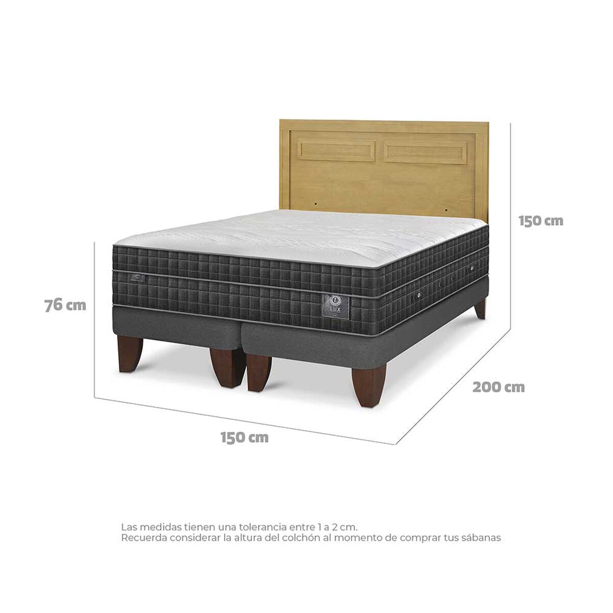 Cama Europea CIC Base Dividida 2 Plazas Lux + Respaldo Milan Mostaza