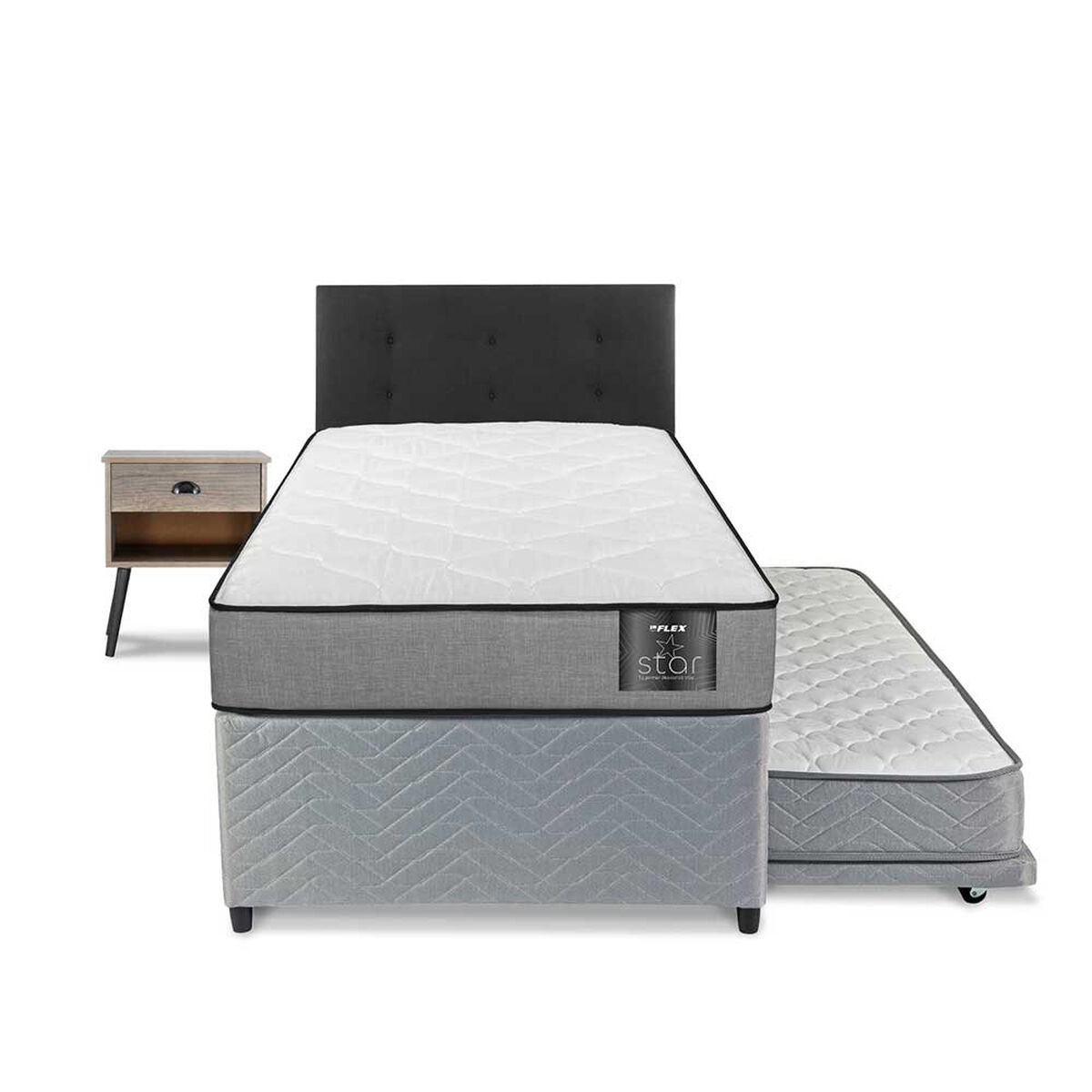 Diván Flex 1,5 Plazas Star + Respaldo Royal + Velador Rock