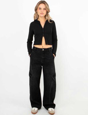 Imagen 2 del producto Polerón Crop Cierre Mujer Icono Negro