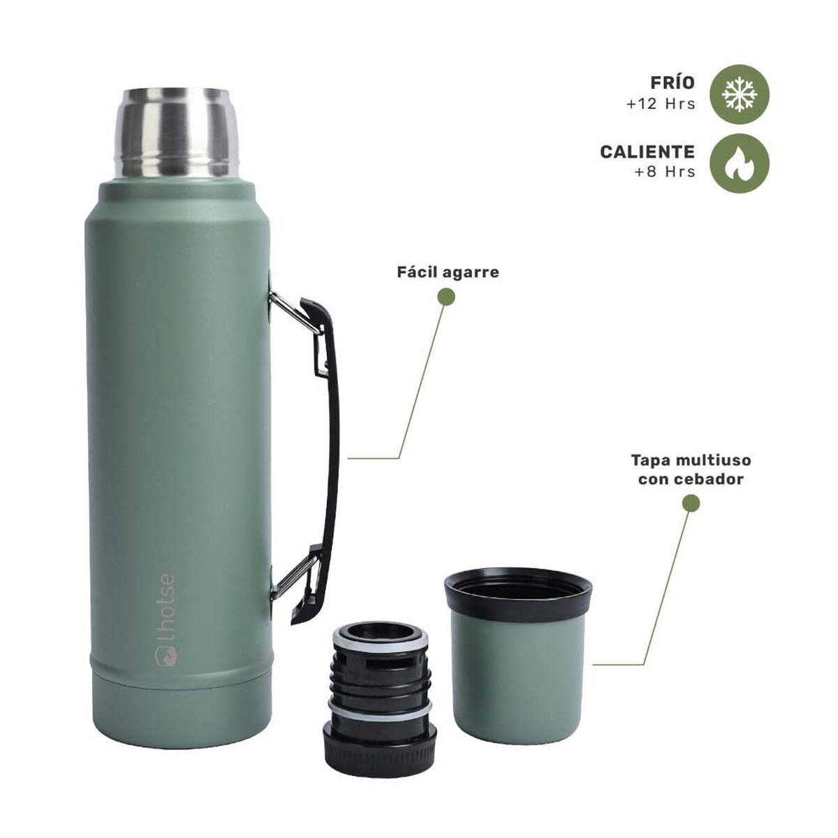 Termo para Líquido Lhotse Classic 1,3 Litros + Mate Verde