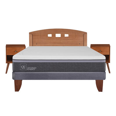 Cama Europea CIC 2 Plazas Ortopedic Advance + Respaldo + 2 Veladores New Gales